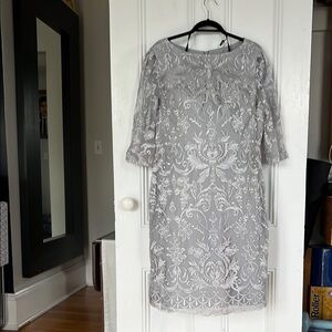 JJs House Gray Sheath Dress with 3/4 Sleeves for Weddings